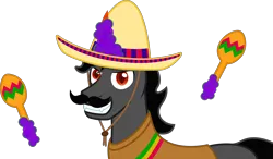 Size: 6936x4048 | Tagged: safe, artist:moonlight bloom, derpibooru import, king sombra, pony, unicorn, .svg available, absurd resolution, clothes, dark magic, facial hair, image, king sombrero, looking at you, magic, magic aura, male, maracas, moustache, musical instrument, png, poncho, simple background, smiling, solo, sombrero, stallion, transparent background, vector
