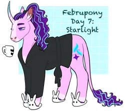 Size: 1280x1141 | Tagged: safe, artist:s0ftserve, derpibooru import, starlight glimmer, pony, bathrobe, bunny slippers, clothes, curved horn, februpony, female, horn, image, leonine tail, levitation, magic, mare, png, ponytail, robe, slippers, solo, telekinesis, tired