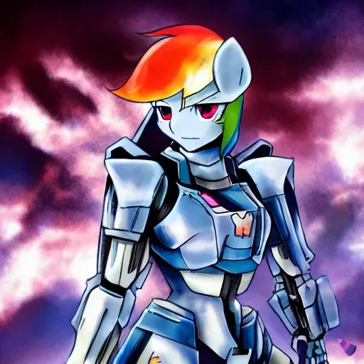 Size: 512x512 | Tagged: safe, derpibooru import, machine learning generated, purplesmart.ai, stable diffusion, rainbow dash, anthro, gundam, image, mecha, png, trash