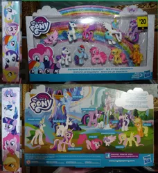 Size: 3704x4064 | Tagged: safe, derpibooru import, applejack, fluttershy, pinkie pie, princess cadance, princess celestia, princess flurry heart, rainbow dash, rarity, shining armor, twilight sparkle, twilight sparkle (alicorn), alicorn, earth pony, pegasus, pony, unicorn, blind bag, female, foal, image, jpeg, male, mane six, merchandise, my little pony logo, packaging, photo, rainbow, school of friendship, toy, twilight's castle