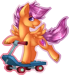 Size: 2306x2529 | Tagged: safe, artist:chvrchgrim, derpibooru import, apple bloom, scootaloo, sweetie belle, pegasus, pony, cutie mark crusaders, fanart, female, filly, foal, image, png, scooter, simple background, small wings, smiling, transparent background, wings, young