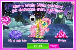 Size: 1960x1296 | Tagged: safe, derpibooru import, official, fluttershy, pegasus, pony, robot, robot pony, advertisement, antennae, costs real money, english, female, flutterbot, gameloft, gem, image, jpeg, magic coins, mare, monitor, numbers, roboticization, sale, solo, solo focus, spread wings, text, wings