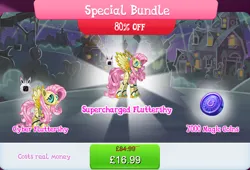 Size: 1262x856 | Tagged: safe, derpibooru import, official, fluttershy, pegasus, pony, robot, robot pony, antennae, bundle, costs real money, duality, english, female, flutterbot, gameloft, height difference, image, jpeg, magic coins, mare, monitor, numbers, roboticization, sale, solo, solo focus, spread wings, text, wings