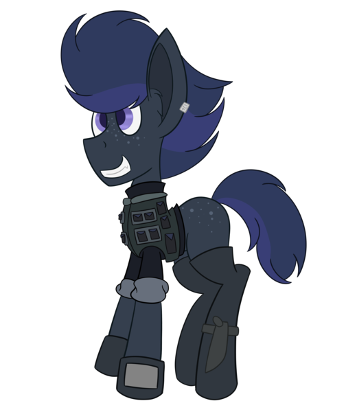 Size: 2600x3000 | Tagged: safe, artist:derpy_the_duck, derpibooru import, oc, oc:the assassin, earth pony, butt freckles, clothes, ear tag, freckles, image, png, solo