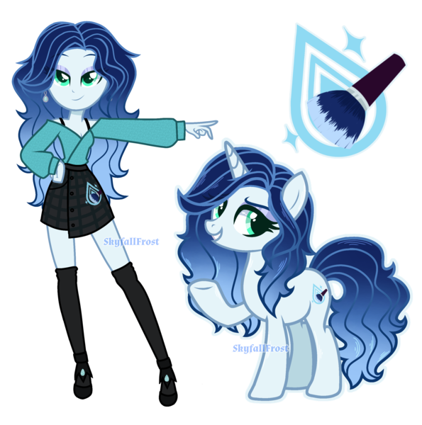 Size: 2290x2310 | Tagged: safe, artist:skyfallfrost, derpibooru import, oc, oc:azure blush, human, pony, unicorn, equestria girls, base used, clothes, female, human ponidox, image, mare, png, self paradox, self ponidox, simple background, transparent background