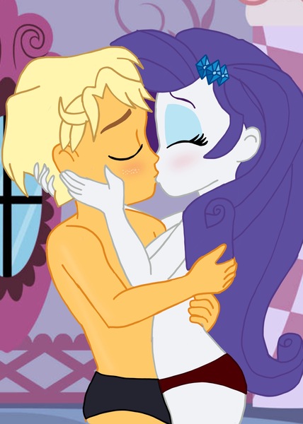 Size: 3000x4204 | Tagged: suggestive, artist:sarahthefox97, derpibooru import, ragamuffin (equestria girls), rarity, equestria girls, base used, clothes, female, image, jpeg, kissing, male, panties, rarimuffin, shipping, straight, underwear