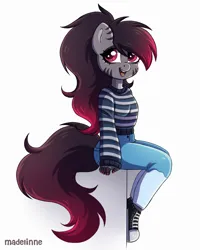 Size: 2000x2500 | Tagged: safe, artist:madelinne, derpibooru import, oc, oc:madelinne, unofficial characters only, anthro, anthro oc, boots, clothes, cute, denim, happy, image, jeans, nails, pants, png, shoes, sitting, solo, sweater