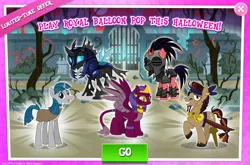 Size: 1960x1296 | Tagged: safe, derpibooru import, idw, official, captain hoofbeard, sphinx (character), stygian, changeling, earth pony, pony, sphinx, unicorn, alternate universe, amputee, armor, beard, changeling guard, clothes, crown, ear piercing, earring, english, evil counterpart, eyepatch, facial hair, female, gameloft, helmet, horn, idw showified, image, insect wings, jewelry, jpeg, long mane, male, mare, mind control, moustache, necklace, peg leg, piercing, pirate, prosthetic leg, prosthetic limb, prosthetics, regalia, scar, sombra soldier, sombraverse, spread wings, stallion, sword, tail, text, tooth, weapon, wings