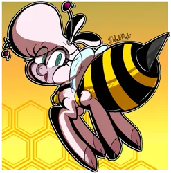 Size: 987x1000 | Tagged: safe, artist:juanchogluedra, artist:malachimoet, derpibooru import, bee, insect, sheep, them's fightin' herds, animal costume, bee costume, clothes, community related, costume, cute, image, insect wings, lamb, looking at you, png, pom (tfh), solo, wings