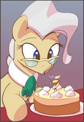 Size: 2077x3000 | Tagged: safe, artist:vultraz, derpibooru import, mayor mare, earth pony, pony, birthday, birthday cake, blowing, cake, candle, female, food, glasses, gradient background, image, mare, open mouth, png, question mark, simple background, solo