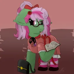 Size: 3000x3000 | Tagged: safe, artist:spiroudada, derpibooru import, oc, oc:bubble storm, unofficial characters only, earth pony, pony, book, bow, clothes, crossdressing, cute, dress, image, male, png, princess, purse, school uniform, schoolgirl, socks, solo, stallion, striped socks