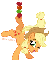 Size: 786x1000 | Tagged: safe, artist:jennieoo, derpibooru import, applejack, earth pony, pony, apple, butt, cowboy hat, food, happy, hat, image, one eye closed, patreon, patreon reward, plot, png, show accurate, smiling, solo, vector, wink