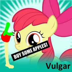 Size: 1024x1024 | Tagged: safe, derpibooru import, apple bloom, earth pony, pony, derpibooru, 1000 hours in ms paint, apple, food, image, meta, meta:vulgar, png