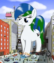 Size: 2314x2698 | Tagged: safe, artist:qkersnll, derpibooru import, oc, oc:western star, earth pony, pony, crushing, destruction, female, giant pony, giantess, high res, image, macro, png, smiling, solo, walking