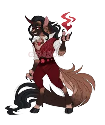 Size: 2700x3200 | Tagged: safe, artist:gigason, derpibooru import, oc, oc:ash, anthro, hybrid, clothes, image, magical gay spawn, obtrusive watermark, offspring, parent:capper dapperpaws, parent:king sombra, png, simple background, solo, transparent background, watermark