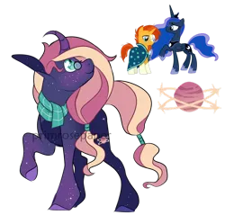 Size: 1280x1225 | Tagged: safe, artist:primrosepaper, derpibooru import, princess luna, sunburst, oc, alicorn, pony, unicorn, clothes, female, freckles, glasses, head turn, image, male, mare, offspring, parent:princess luna, parent:sunburst, parents:lunaburst, png, scarf, simple background, stallion, transparent background, watermark