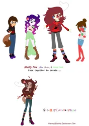 Size: 1120x1586 | Tagged: safe, artist:mamabird94, artist:prettycelestia, derpibooru import, oc, oc:blaze, oc:chester, oc:techno paint, unofficial characters only, ahoge, boots, bracelet, clothes, curly hair, denim, flower, flower in hair, fusion, glasses, high heel boots, image, jeans, jewelry, many eyes, multiple arms, pants, png, ring, shoes, simple background, socks, species swap, striped socks, sweater, tail, white background