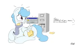 Size: 5092x3080 | Tagged: safe, artist:ricy, derpibooru import, oc, oc:file folder, pegasus, pony, cabinet, clothes, folder, image, male, pegasus oc, png, scared, scarf, sitting, stallion, wings