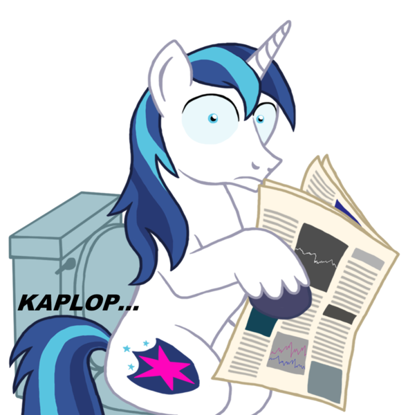Size: 1105x1123 | Tagged: safe, anonymous artist, derpibooru import, shining armor, pony, unicorn, image, implied pooping, implied scat, newspaper, onomatopoeia, png, scared, sitting, sitting on toilet, toilet, toilet paper, wide eyes