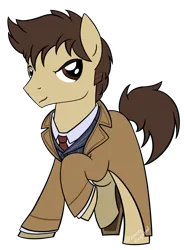 Size: 1700x2300 | Tagged: safe, artist:pencilsparkreignited, derpibooru import, doctor whooves, time turner, earth pony, pony, blue suit, brown eyes, brown mane, clothes, david tennant, doctor who, image, male, original concept, png, red tie, sand coat, short tail, sideburns, simple background, solo, solo male, solo stallion, spiky mane, stallion, tail, tenth doctor, timelord, trenchcoat, watermark, wibbly wobbly time wimey stuff