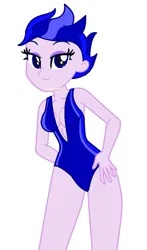 Size: 600x1021 | Tagged: suggestive, artist:robertsonskywa1, derpibooru import, equestria girls, arcee, breasts, cleavage, clothes, female, hand on hip, image, jpeg, one-piece swimsuit, photo, sexy, solo, swimsuit, transformers, transformers prime