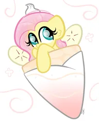 Size: 831x1019 | Tagged: safe, artist:sugarcloud12, derpibooru import, fluttershy, pony, banana crepe, chibi, image, png, solo