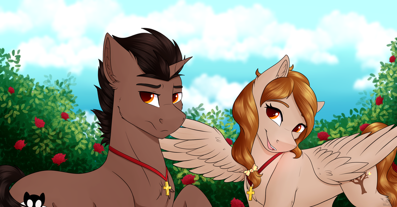 Size: 3000x1564 | Tagged: safe, artist:monsoonvisionz, derpibooru import, oc, unofficial characters only, pegasus, pony, unicorn, duo, image, png