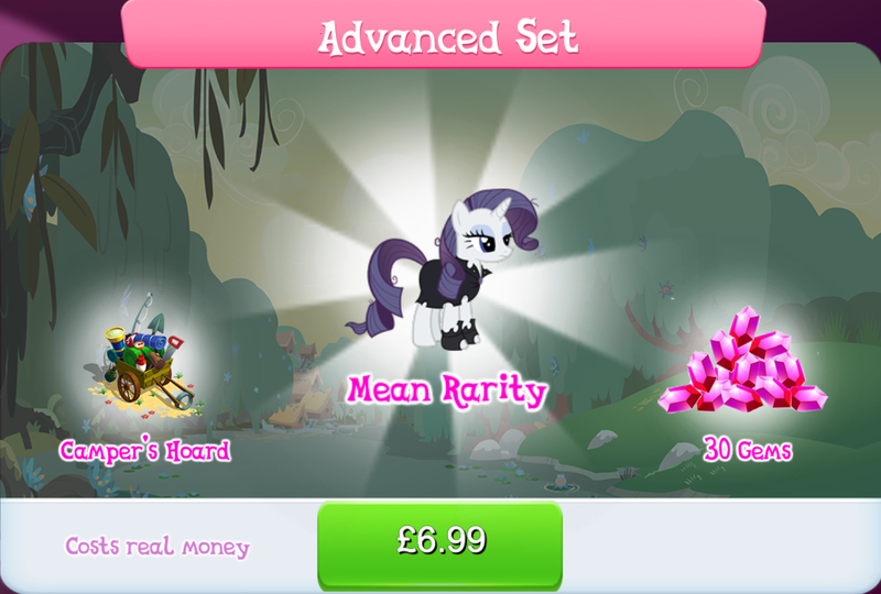 Size: 1270x858 | Tagged: safe, derpibooru import, official, mean rarity, rarity, pony, unicorn, the mean 6, bundle, cloak, clone, clothes, compass, costs real money, english, female, fishing rod, gameloft, gem, hammer, horn, image, jpeg, lantern, leg wraps, mare, numbers, sale, saw, shovel, solo, solo focus, telescope, text, wagon