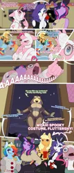 Size: 3000x7000 | Tagged: suggestive, artist:evehly, derpibooru import, paywalled source, applejack, fluttershy, pinkie pie, rainbow dash, rarity, twilight sparkle, alicorn, anthro, earth pony, otter, pegasus, unicorn, breasts, clothes, comic, costume, eyes closed, female, females only, halloween, halloween costume, hat, holiday, image, it, mane six, mummy, open mouth, pennywise, png, scared, screaming, thinking, witch hat