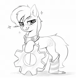 Size: 1976x2044 | Tagged: safe, artist:taneysha, derpibooru import, oc, unofficial characters only, earth pony, pony, gear, image, jpeg, monochrome, sketch, solo