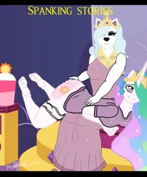 Size: 1280x1540 | Tagged: suggestive, artist:flammingbrony40, derpibooru import, princess celestia, alicorn, anthro, plantigrade anthro, wolf, 1000 hours in ms paint, ass, bedroom, breasts, butt, butt touch, clothes, cute, cute porn, cutie mark, discipline, dress, fanfic art, feet, feet up, female, foot focus, hand on butt, image, inside, jewelry, jpeg, nudity, over the knee, panties, panties pulled down, playing, punishment, rear view, reddened butt, roleplaying, side view, smiling, spank mark, spanking, teasing, tight clothing, underwear, wishbone heroes