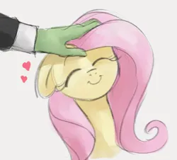 Size: 1026x929 | Tagged: safe, artist:dotkwa, derpibooru import, fluttershy, oc, oc:anon, human, pegasus, pony, bust, cute, disembodied hand, eyes closed, female, floating heart, floppy ears, gray background, hand, head pat, heart, image, male, mare, offscreen character, pat, petting, png, shyabetes, simple background, smiling, solo focus