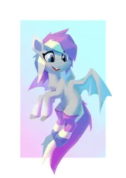 Size: 1552x2192 | Tagged: safe, artist:senaelik, derpibooru import, oc, unofficial characters only, bat pony, pony, bat pony oc, bat wings, chest fluff, clothes, flying, image, jpeg, open mouth, open smile, smiling, socks, solo, spread wings, striped socks, thigh highs, wings