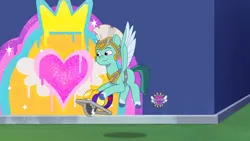 Size: 3072x1727 | Tagged: safe, derpibooru import, screencap, pegasus, pony, my little pony: tell your tale, spoiler:g5, spoiler:my little pony: tell your tale, spoiler:tyts01e34, flying, g5, graffiti, high res, image, jpeg, male, smiling, sneaksy strikes again, solo, spread wings, stallion, thunder (g5), wings, youtube link