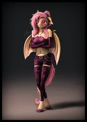 Size: 4000x5656 | Tagged: safe, artist:imafutureguitarhero, derpibooru import, fluttershy, anthro, bat pony, pegasus, unguligrade anthro, 3d, absurd resolution, adorasexy, arm fluff, bat ponified, bat wings, belly button, belt, belt buckle, border, chains, cheek fluff, chest fluff, chin fluff, chromatic aberration, clothes, colored eyebrows, colored eyelashes, crossed arms, cute, ear fluff, ear piercing, earring, evening gloves, fangs, female, film grain, fishnet clothing, fishnets, floppy ears, fluffy, fluffy hair, fluffy mane, fluffy tail, flutterbat, fur, gloves, hoof fluff, image, inspired by another artist, jewelry, jpeg, leather, long gloves, long tail, looking at you, one ear down, paintover, pants, piercing, ponytail, race swap, revamped anthros, revamped ponies, sexy, shadow, shiny, shorts, shoulder fluff, shyabates, shyabetes, signature, sinfully sexy, slit pupils, smiling, smiling at you, socks, solo, source filmmaker, stupid sexy flutterbat, tail, unshorn fetlocks, wall of tags, wings