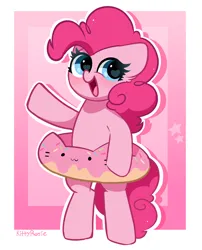 Size: 3288x4064 | Tagged: safe, artist:kittyrosie, derpibooru import, pinkie pie, earth pony, pony, :3, bipedal, cute, diapinkes, donut, female, food, heart, heart eyes, image, looking at you, mare, open mouth, open smile, png, smiling, smiling at you, solo, wingding eyes