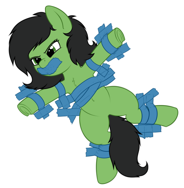 Size: 1545x1573 | Tagged: source needed, suggestive, artist:smoldix, oc, oc:anonfilly, unofficial characters only, pony, angry, belly, female, filly, gag, image, png, simple background, solo, stuck, tape, tape gag, taped to the wall, transparent background, underhoof