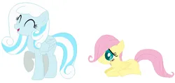 Size: 792x376 | Tagged: safe, artist:janethepegasus, artist:selenaede, derpibooru import, fluttershy, oc, oc:snowdrop, pegasus, pony, 2017, alternate universe, base used, duo, duo female, eyes closed, female, filly, filly fluttershy, image, mare, older snowdrop, pegasus oc, png, role reversal, simple background, white background, wings, younger