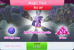 Size: 1264x854 | Tagged: safe, derpibooru import, official, twilight sparkle, twilight sparkle (alicorn), alicorn, pony, robot, robot pony, antennae, bundle, camera, costs real money, english, female, gameloft, gem, horn, image, jpeg, magic coins, mare, numbers, roboticization, sale, solo, solo focus, spread wings, text, twibot, wings