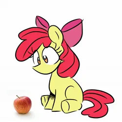 Size: 2048x2048 | Tagged: safe, artist:balychen, derpibooru import, apple bloom, earth pony, pony, apple, female, filly, foal, food, image, jpeg, simple background, sitting, solo, white background