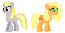 Size: 744x387 | Tagged: safe, artist:janethepegasus, artist:selenaede, derpibooru import, applejack, oc, oc:ruby (story of the blanks), earth pony, ghost, ghost pony, pony, undead, story of the blanks, 2017, alternate universe, base used, duo, duo female, female, green eyes, image, mare, missing cutie mark, png, role reversal, simple background, white background