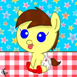 Size: 768x768 | Tagged: safe, artist:mazakbar567, derpibooru import, edit, edited screencap, screencap, oc, oc:bouraq, unofficial characters only, earth pony, pony, baby, baby pony, clothes, image, panties, png, sitting, solo, tongue out, underwear