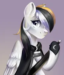 Size: 3300x3900 | Tagged: safe, artist:ske, derpibooru import, oc, oc:storm cloud river's, unofficial characters only, pegasus, pony, bust, cloak, clothes, female, folded wings, freckles, image, mare, pegasus oc, png, raised hoof, shoes, smiling, solo, sword, weapon, wings