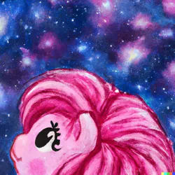 Size: 1024x1024 | Tagged: safe, dall-e 2, derpibooru import, machine learning generated, pinkie pie, earth pony, pony, close-up, image, png, solo, space