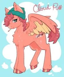 Size: 1509x1826 | Tagged: safe, alternate version, artist:cloud puff, artist:lanabeerawr, derpibooru import, oc, unofficial characters only, pegasus, pony, beanie, chest fluff, colored wings, colored wingtips, drugs, hat, high, image, jpeg, looking at you, marijuana, smiling, smoking, solo, wings