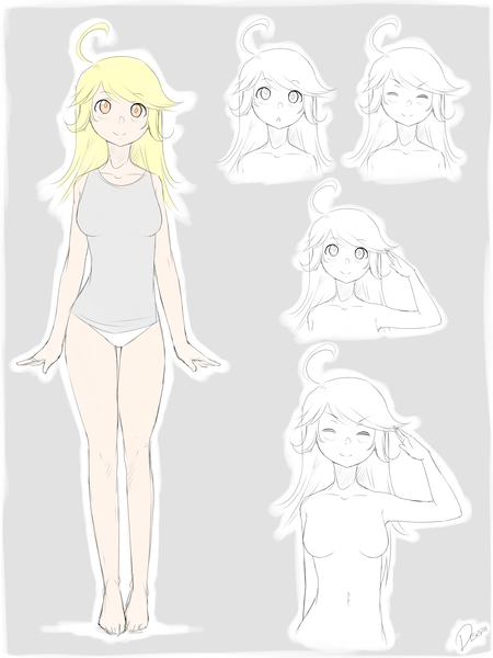 Size: 3000x4000 | Tagged: suggestive, artist:derpiihooves, derpibooru import, derpy hooves, human, barefoot, belly button, breasts, casual nudity, clothes, concept art, cute, derpabetes, dixie hayes, featureless breasts, feet, female, high res, humanized, image, nudity, panties, png, salute, simple background, sketch, solo, standing, starswirl academy, underp, underwear, visual novel