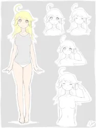Size: 3000x4000 | Tagged: suggestive, artist:derpiihooves, derpibooru import, derpy hooves, human, barefoot, belly button, breasts, casual nudity, clothes, concept art, cute, derpabetes, dixie hayes, featureless breasts, feet, female, high res, humanized, image, nudity, panties, png, salute, simple background, sketch, solo, standing, starswirl academy, underp, underwear, visual novel