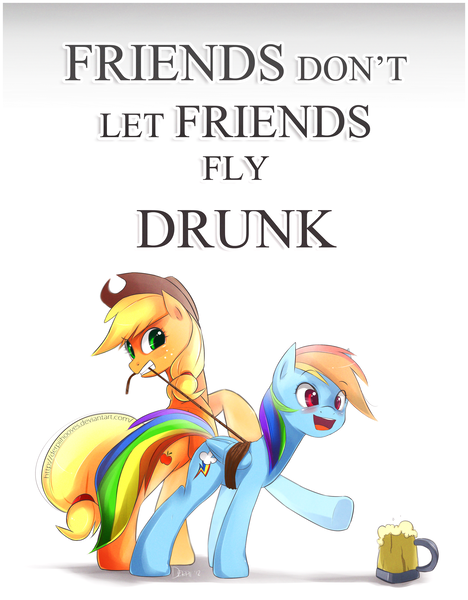 Size: 3279x4200 | Tagged: safe, artist:derpiihooves, derpibooru import, applejack, rainbow dash, earth pony, pegasus, pony, 2012, blushing, bound wings, cider mug, cute, dashabetes, drunk, drunker dash, duo, eyes on the prize, female, flying while under the influence, gritted teeth, high res, image, mare, mouth hold, mug, old art, png, public service announcement, reaching, rearing, restrained, rope, simple background, smiling, teeth, text, underhoof, white background, wings