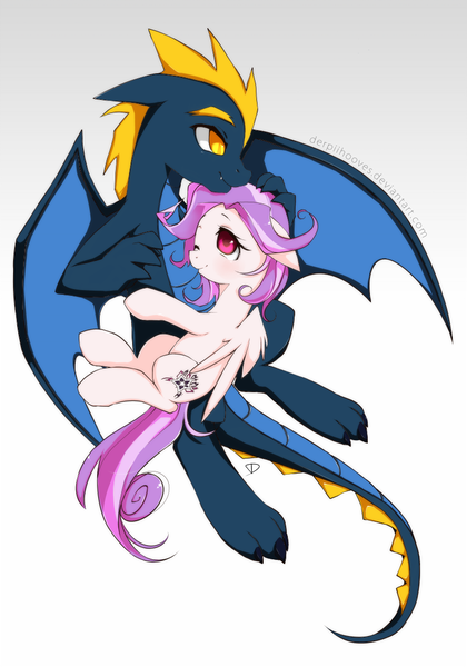 Size: 800x1142 | Tagged: safe, artist:derpiihooves, derpibooru import, oc, oc:earth miracle, oc:emi, unofficial characters only, dragon, pegasus, pony, cuddling, image, one eye closed, png, shipping, simple background, white background