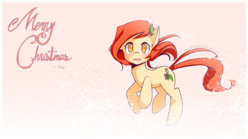 Size: 1920x1080 | Tagged: safe, artist:derpiihooves, derpibooru import, oc, oc:autumn leaves, earth pony, pony, christmas, female, floating, holiday, image, looking at you, mare, merry christmas, one ear down, open mouth, png, postcard, solo, wallpaper